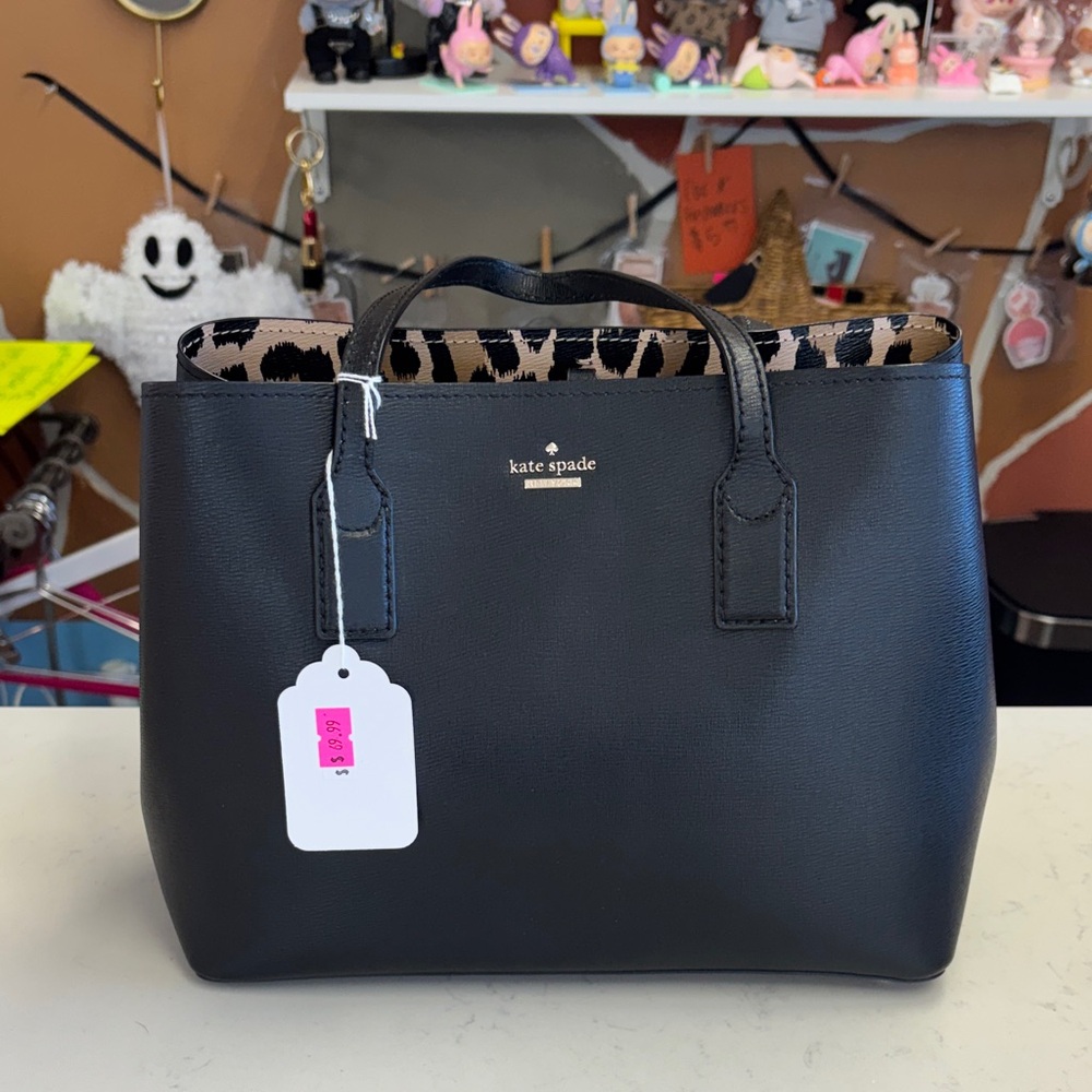 Kate Spade Black Tote with Animal Print Interior